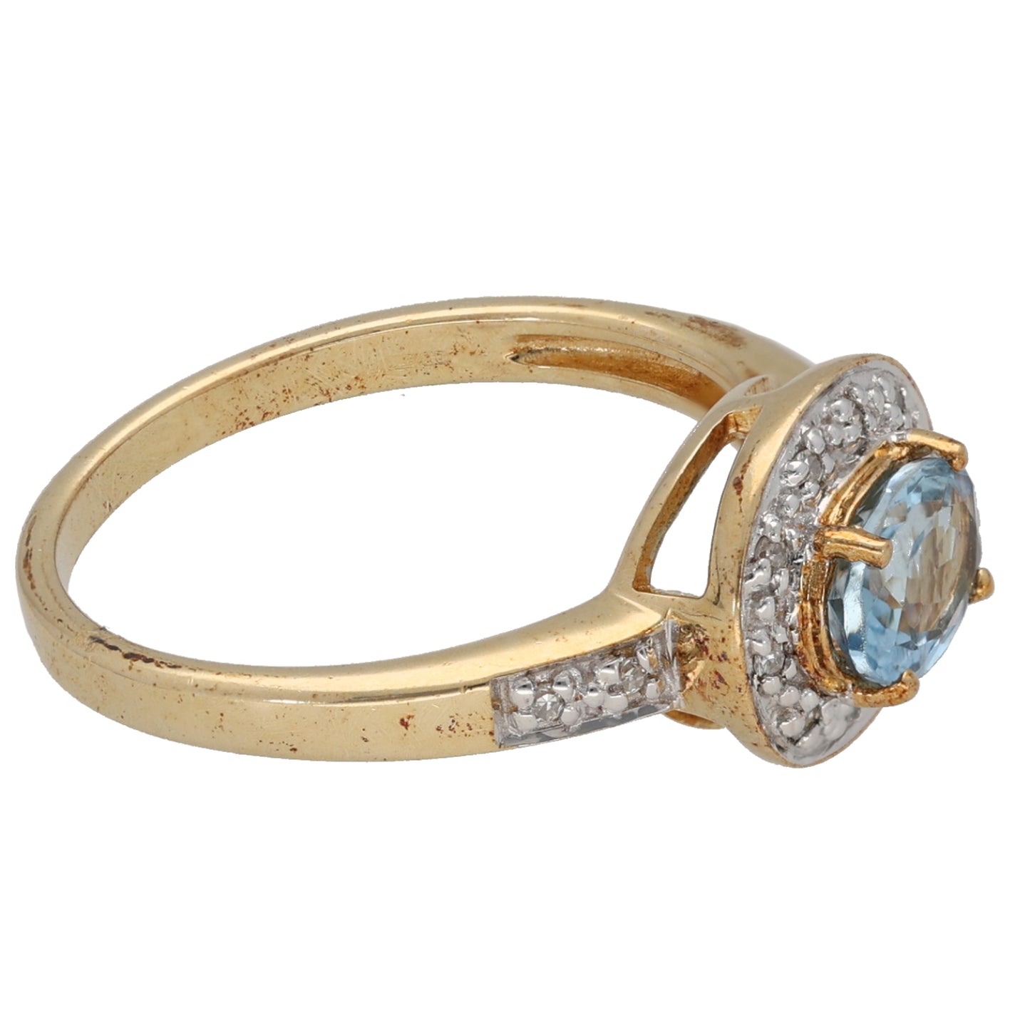 9ct Gold Aquamarine & 0.14ct Diamond Alternative Ring Size N