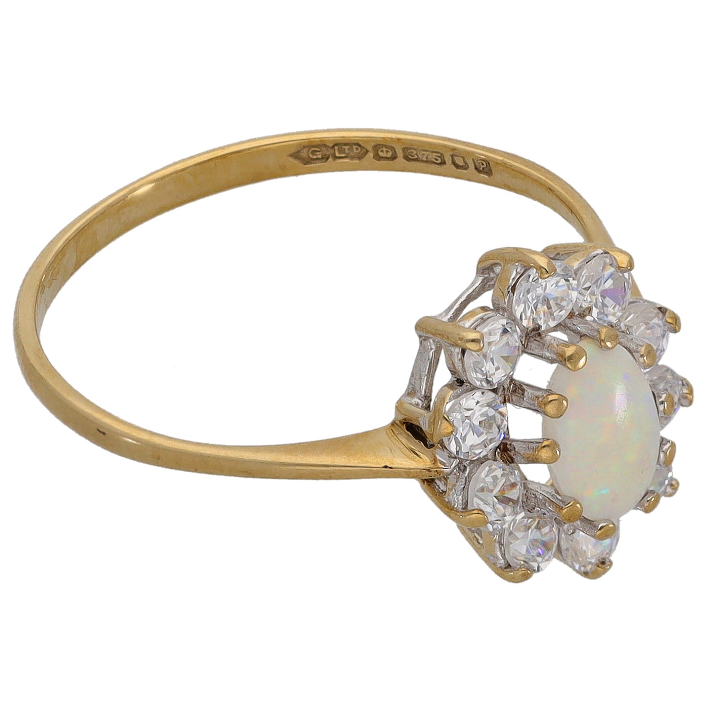 9ct Gold Opal & Cubic Zirconia Cluster Ring Size O