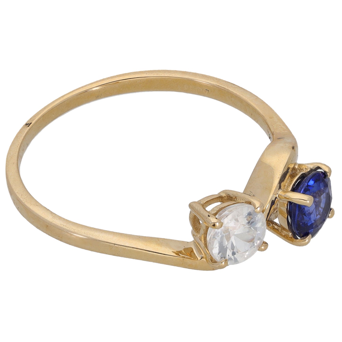 9ct Gold Sapphire & Zircon Two Stone Ring Size R