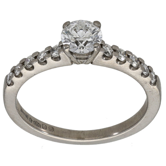 Platinum 0.65ct Diamond Solitaire Ring With Accent Stones Size L