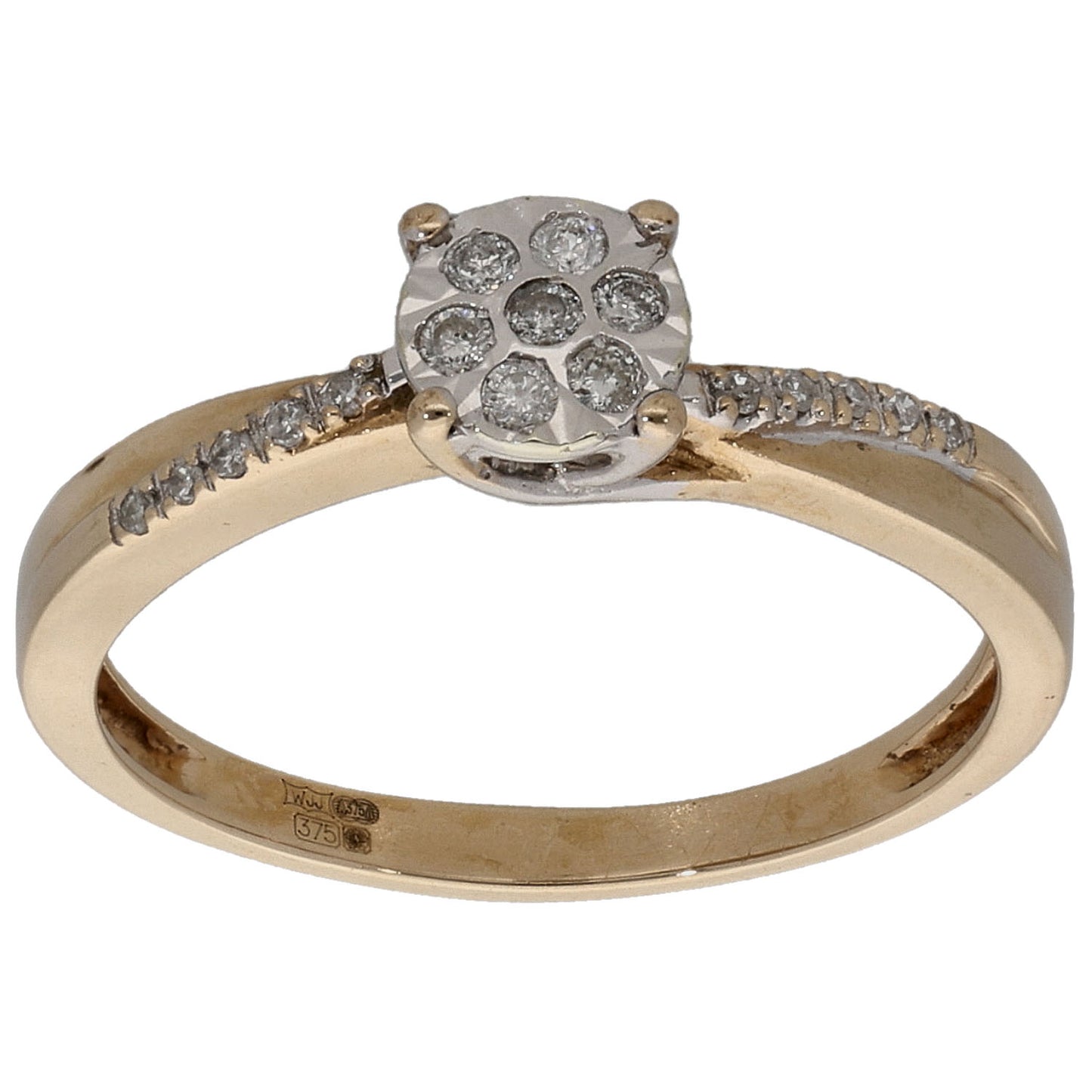 9ct Gold 0.10ct Diamond Cluster Ring Size L