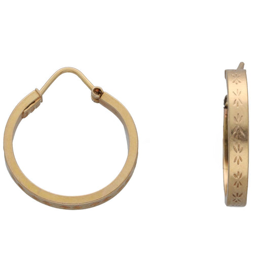 9ct gold hoop earrings with hinge clasp, smooth round profile