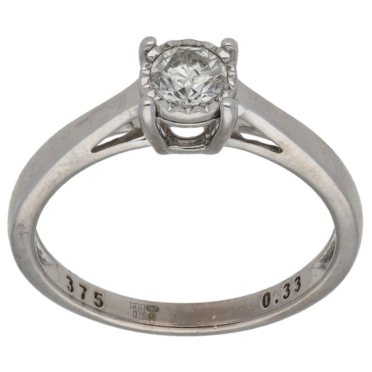 9ct White Gold 0.33ct Diamond Solitaire Ring Size N