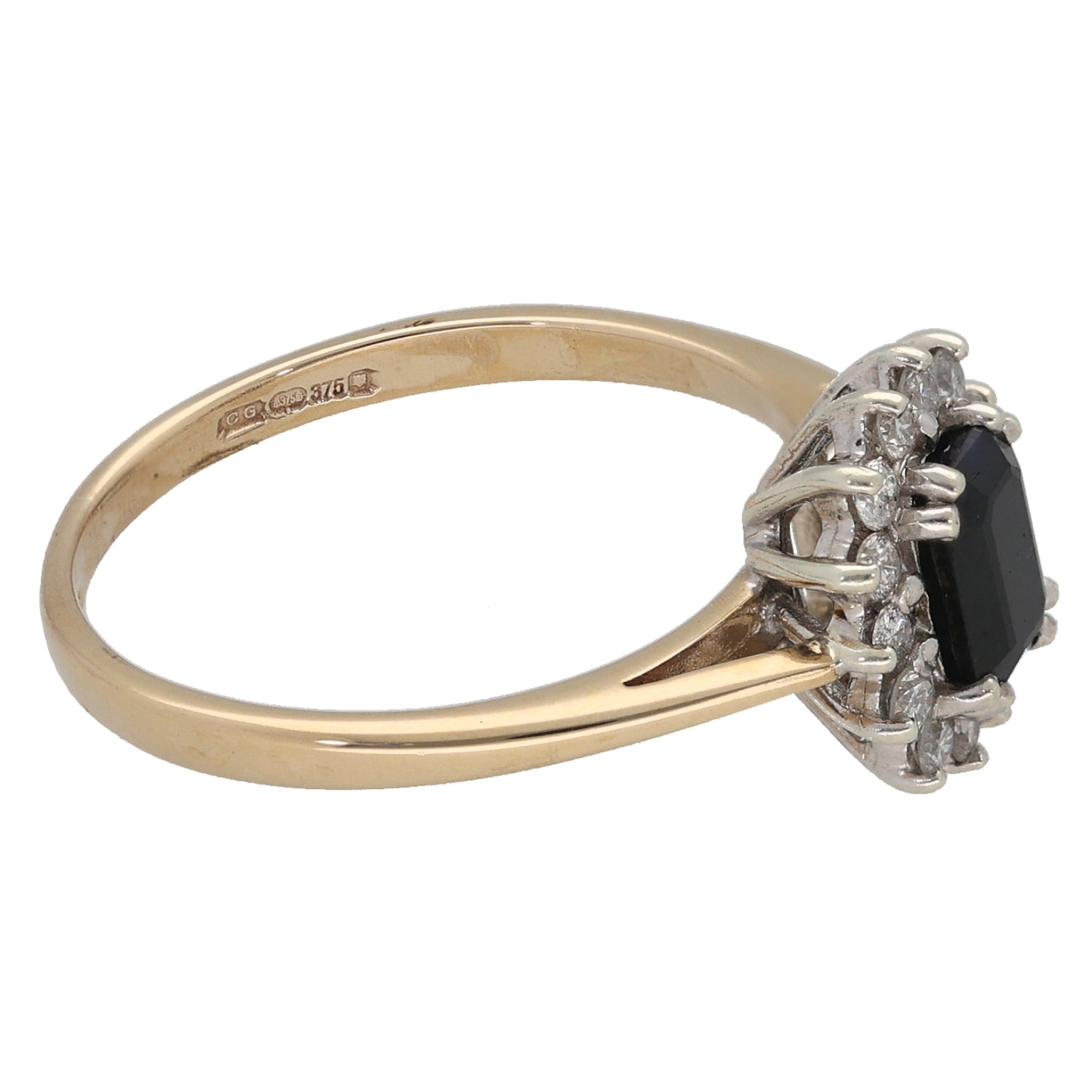 9ct Gold Sapphire & 0.28ct Diamond Cluster Ring Size M