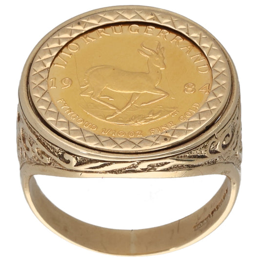 9ct Gold 1/10 Oz Krugerrand Coin Ring Size M