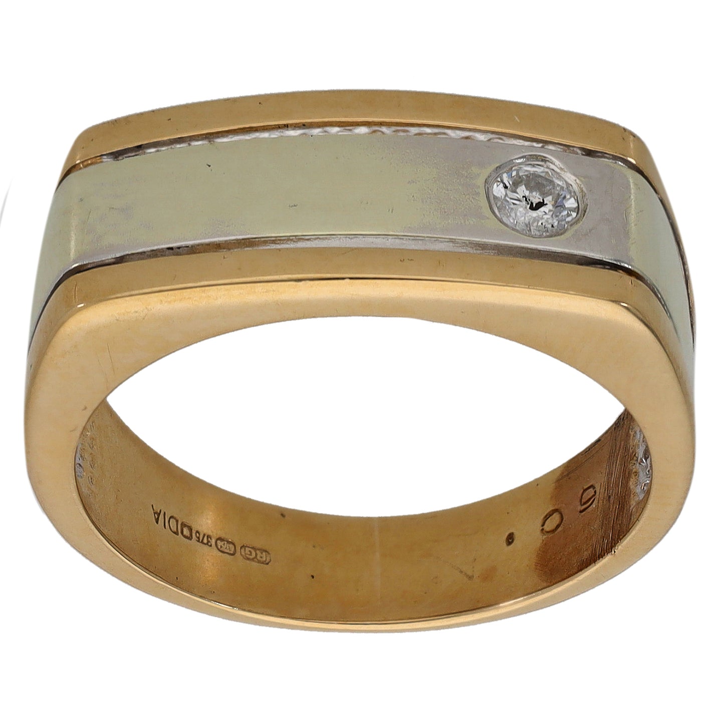 9ct Gold 0.09ct Diamond Patterned Signet Ring Size R