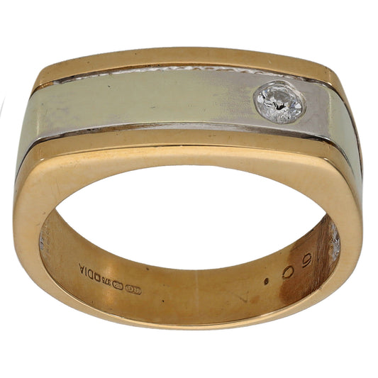 9ct Gold 0.09ct Diamond Patterned Signet Ring Size R