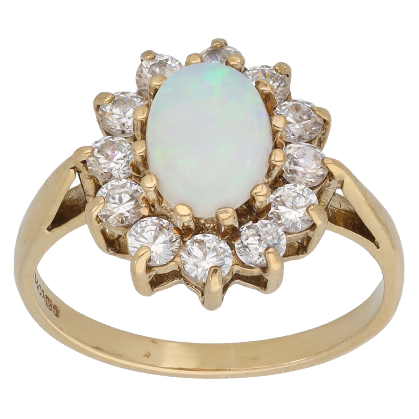 9ct Gold Opal & Cubic Zirconia Dress/Cocktail Ring Size M