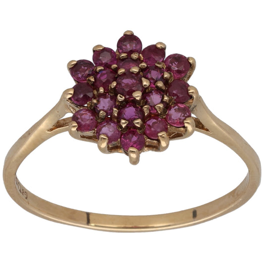 Gold garnet cluster cocktail ring with raised prong-set stones