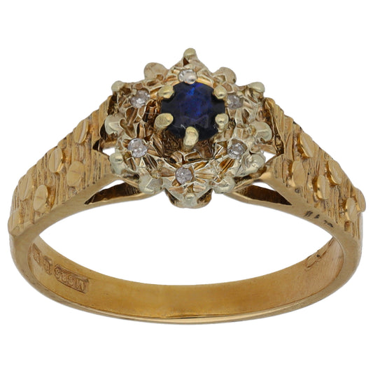 9ct Gold Sapphire & 0.03ct Diamond Dress/Cocktail Ring Size O
