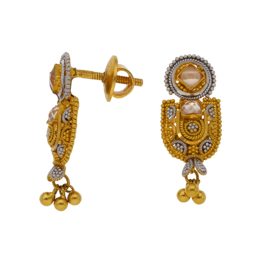 22ct Bicolour Gold Imitation Drop Earrings