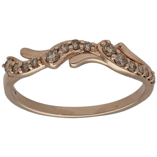 9ct gold diamond ring with round stones across curved top
