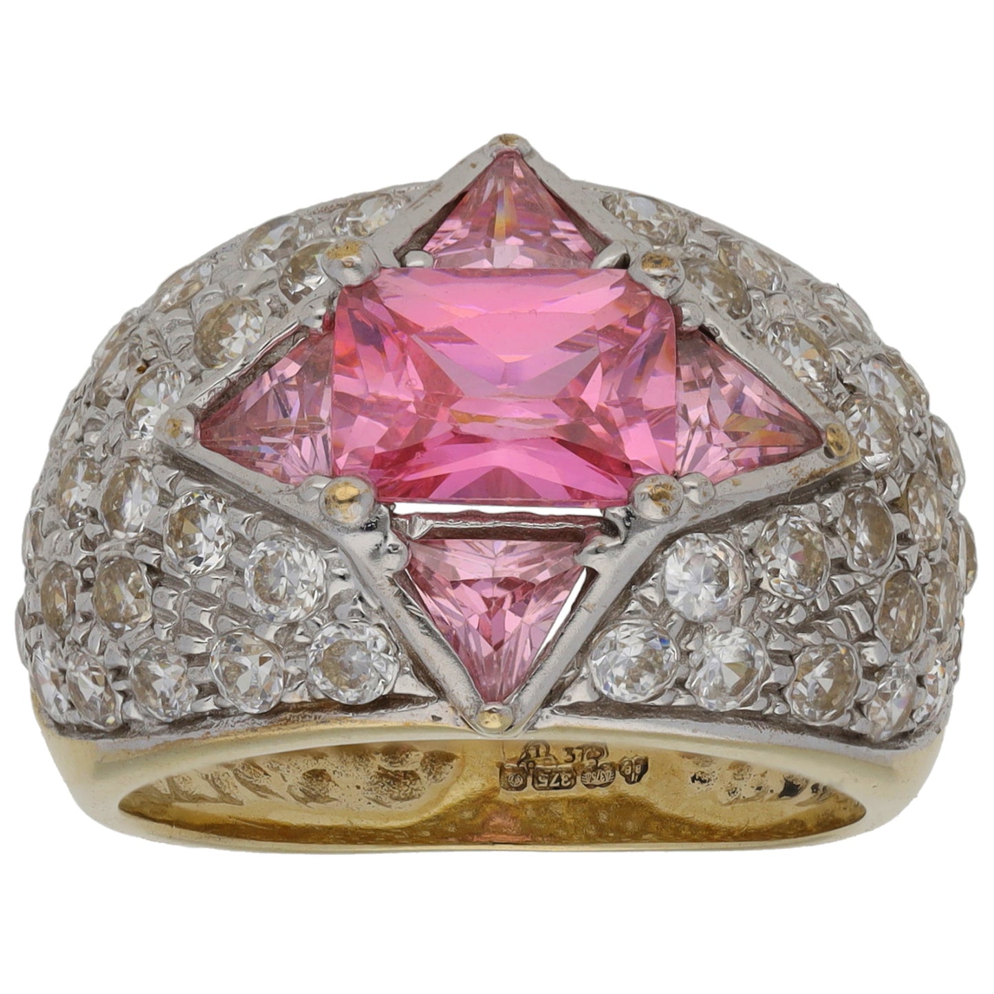 9ct Gold Cubic Zirconia Dress/Cocktail Ring Size O