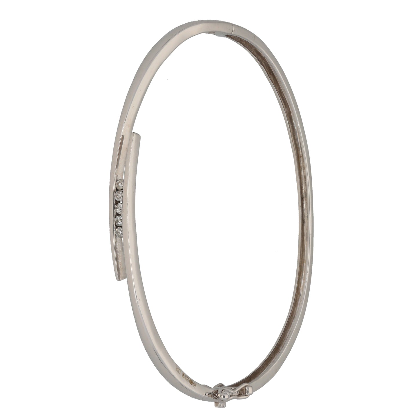 9ct White Gold 0.10ct Diamond Hinged/Clasp Bangle