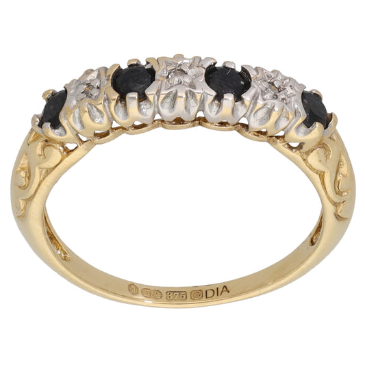 9ct Gold Sapphire & 0.015ct Diamond Half Eternity Ring Size N