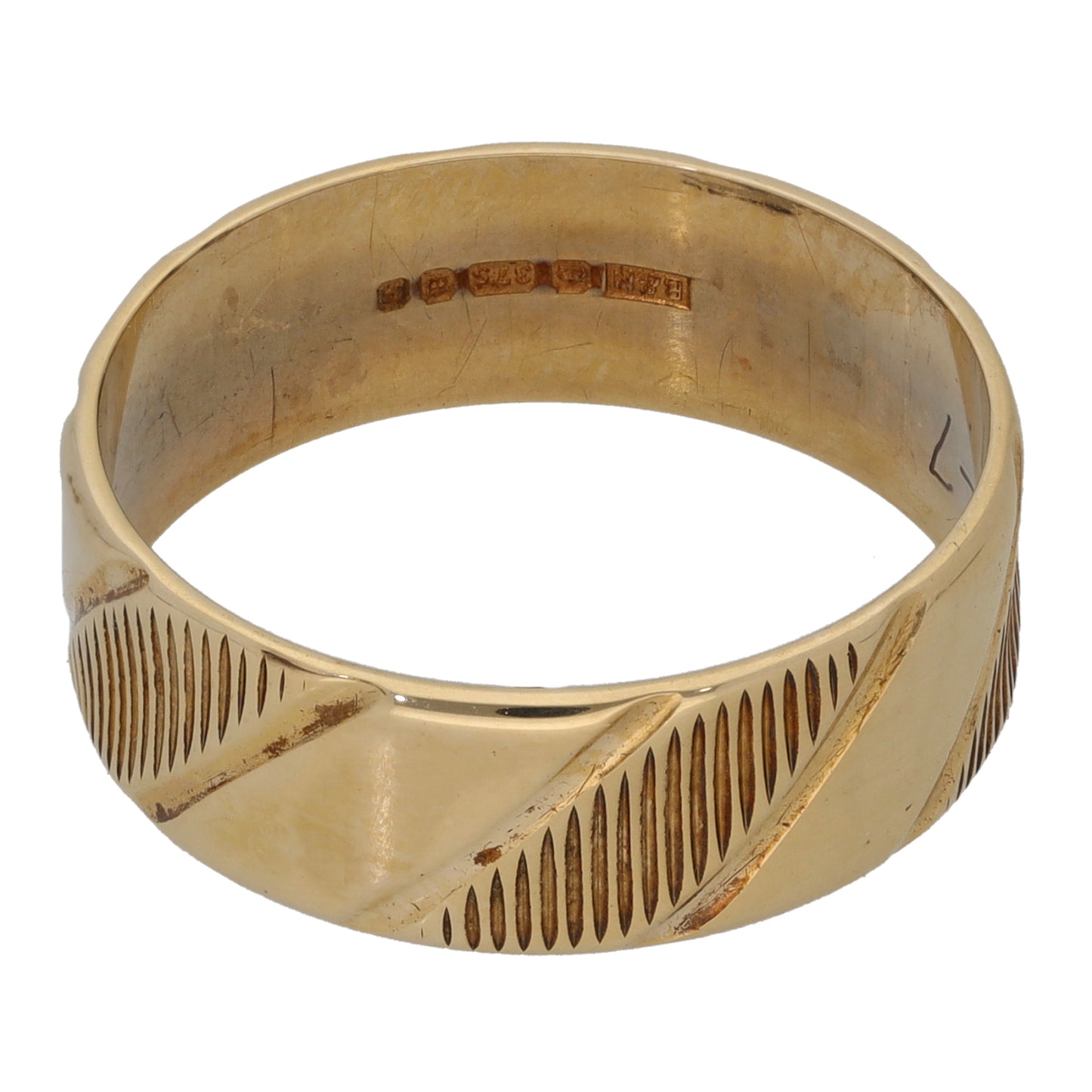 9ct Gold Patterned Wedding Ring Size R