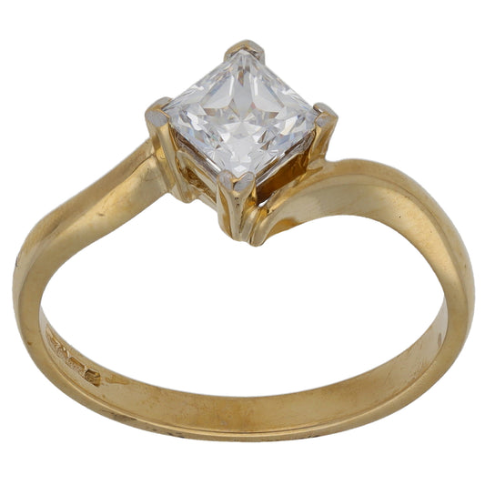 9ct Gold Cubic Zirconia Single Stone Ring Size P