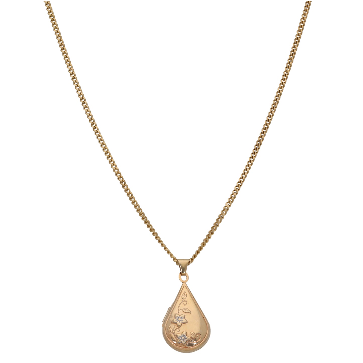 9ct Gold Patterned Locket Pendant With Chain