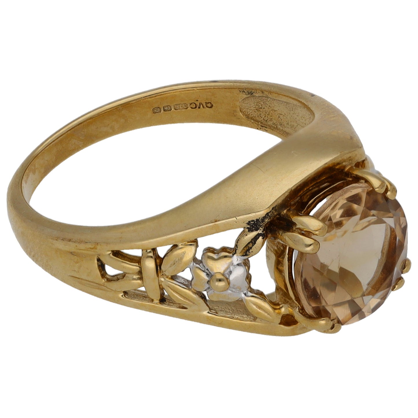 9ct Gold Smoky Quartz Single Stone Ring Size L