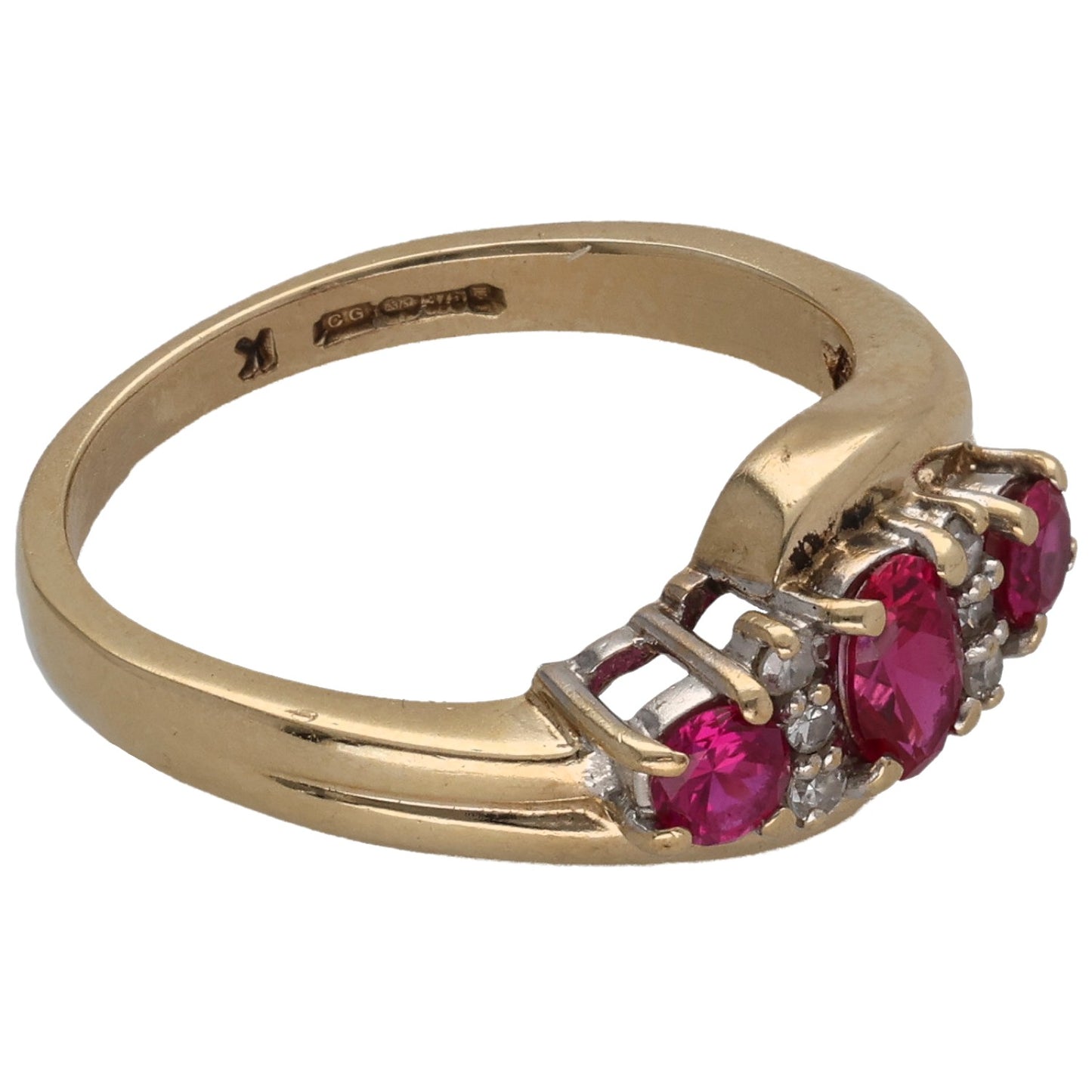 9ct Gold Ruby & 0.03ct Diamond Dress/Cocktail Ring Size M