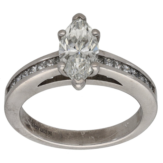 18ct White Gold 1.57ct Diamond Solitaire Ring With Accent Stones Size K