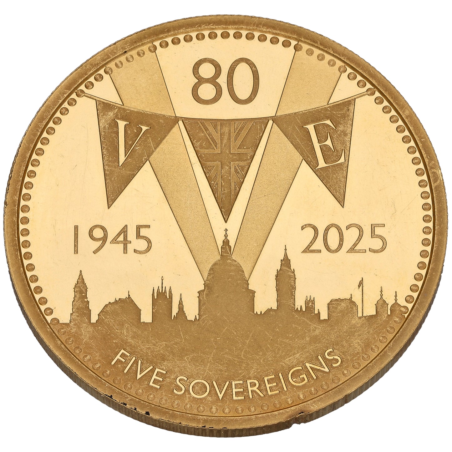 22ct Gold VE Day 80th Anniversary Five Sovereigns Coin 2025