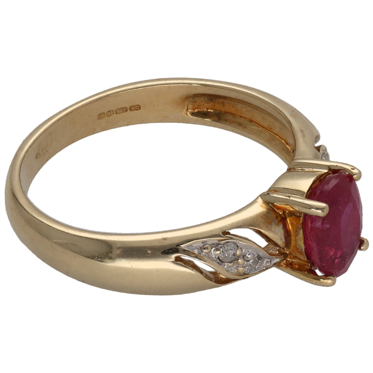 9ct Gold Ruby & 0.02ct Diamond Dress/Cocktail Ring Size N