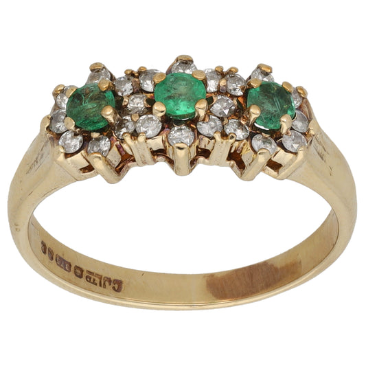 9ct Gold Emerald & 0.22ct Diamond Dress/Cocktail Ring Size L