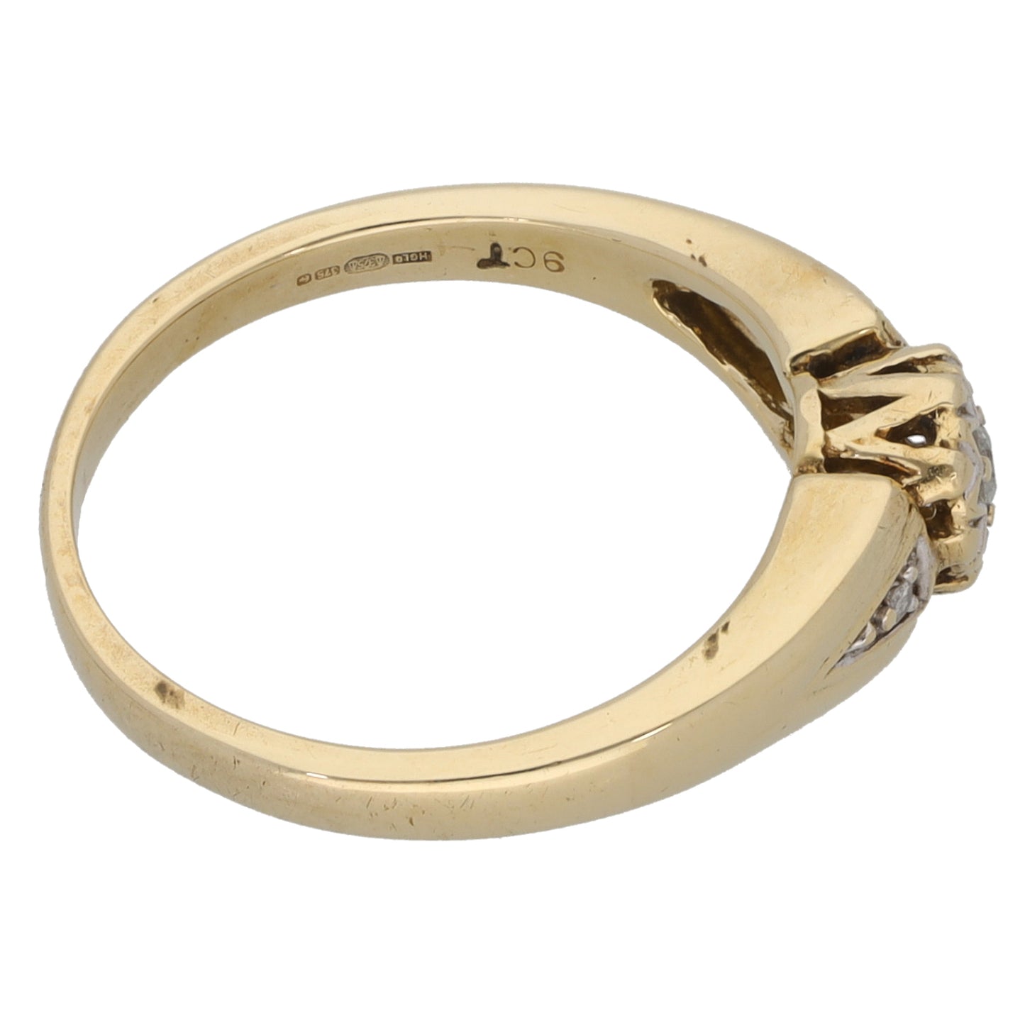 9ct Gold 0.07ct Diamond Solitaire Ring With Accent Stones Size M