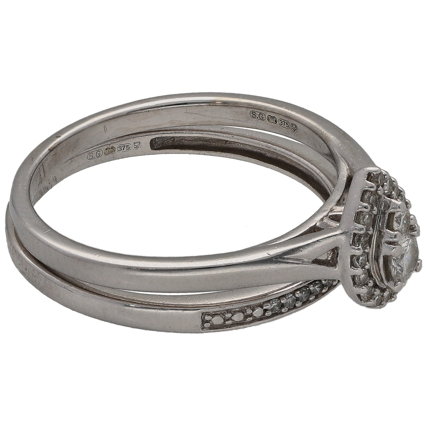 9ct White Gold 0.25ct Diamond Ring Set Size P