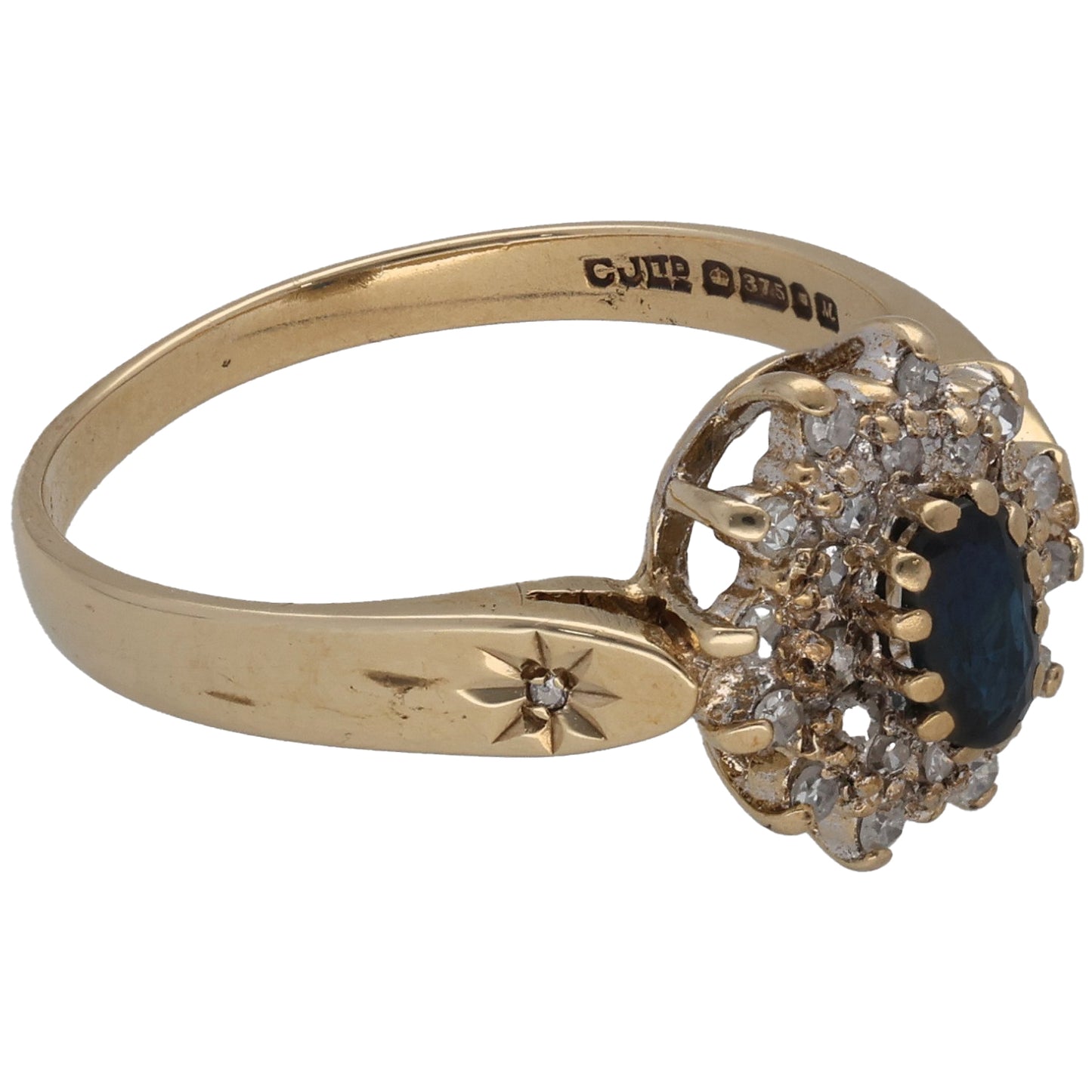 9ct Gold Sapphire & 0.13ct Diamond Dress/Cocktail Ring Size L