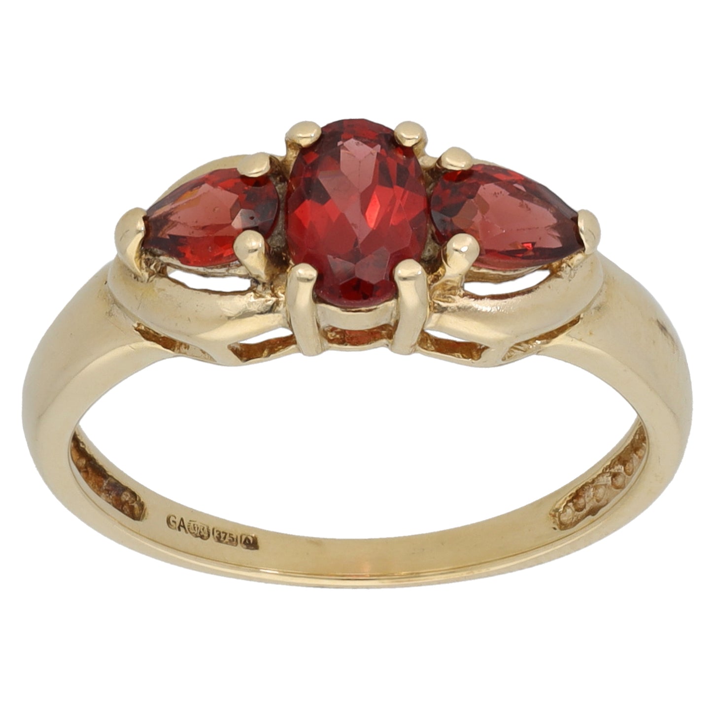 9ct Gold Garnet Trilogy Ring Size M