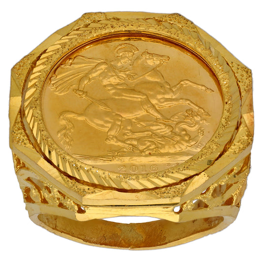 22ct Gold Full Sovereign Coin Ring Size U