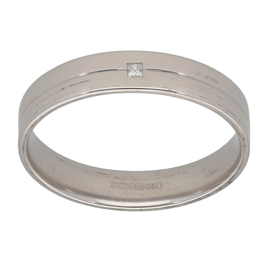 9ct White Gold 0.03ct Diamond Patterned Wedding Ring Size Y