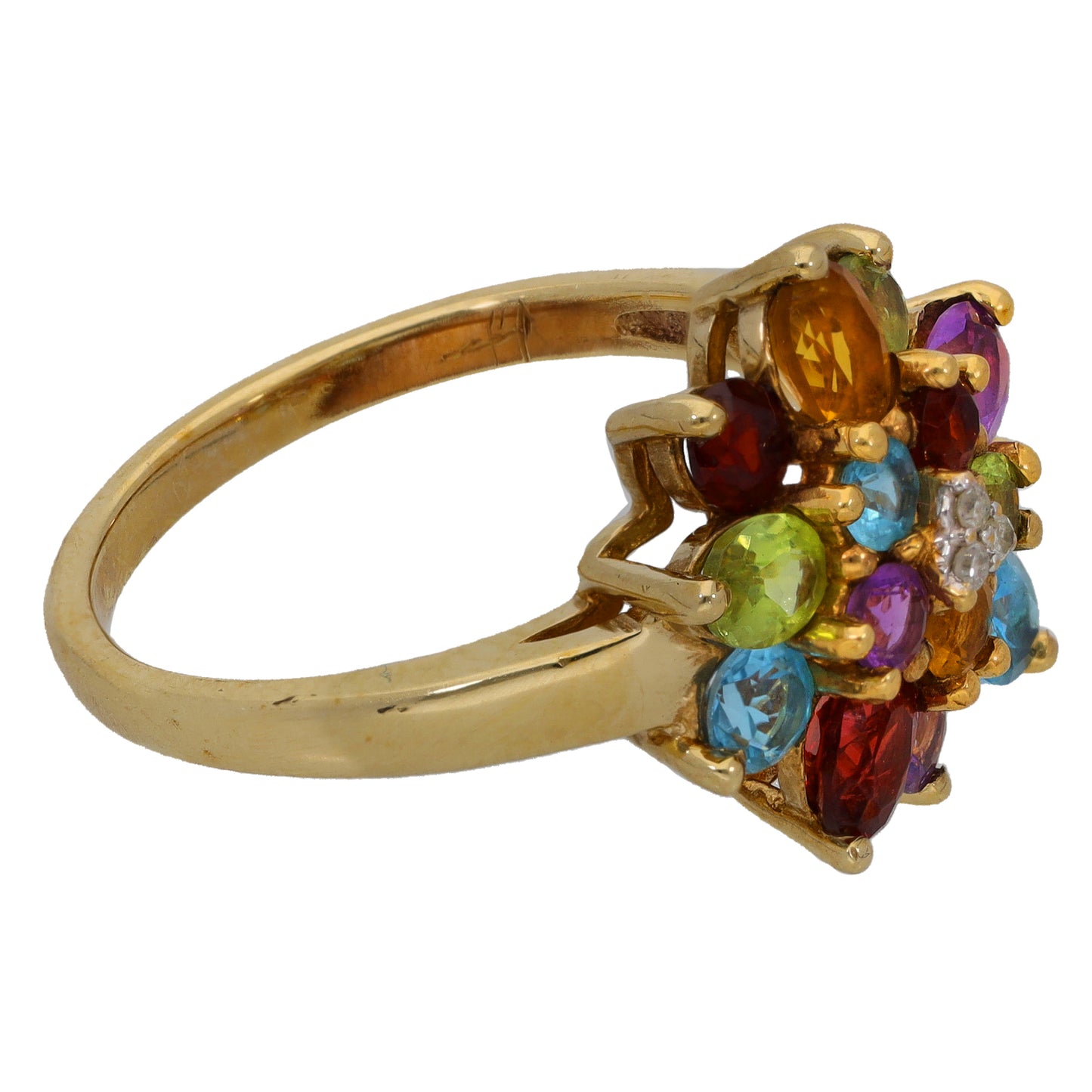 9ct Gold Garnet, Citrine, Peridot, Amethyst, Topaz & 0.015ct Diamond Dress/Cocktail Ring Size L