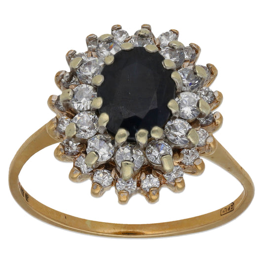 9ct Gold Sapphire & Cubic Zirconia Dress/Cocktail Ring Size P