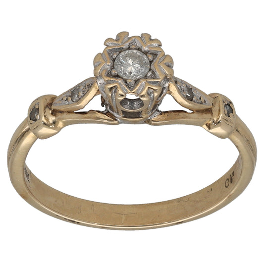 9ct Gold 0.09ct Round Diamond Solitaire Ring With Accent Stones Size N