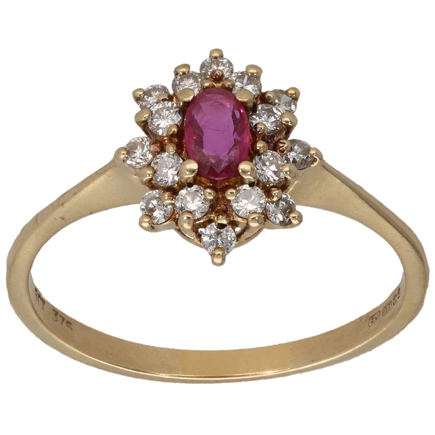 9ct Gold Ruby & 0.16ct Diamond Dress/Cocktail Ring Size P
