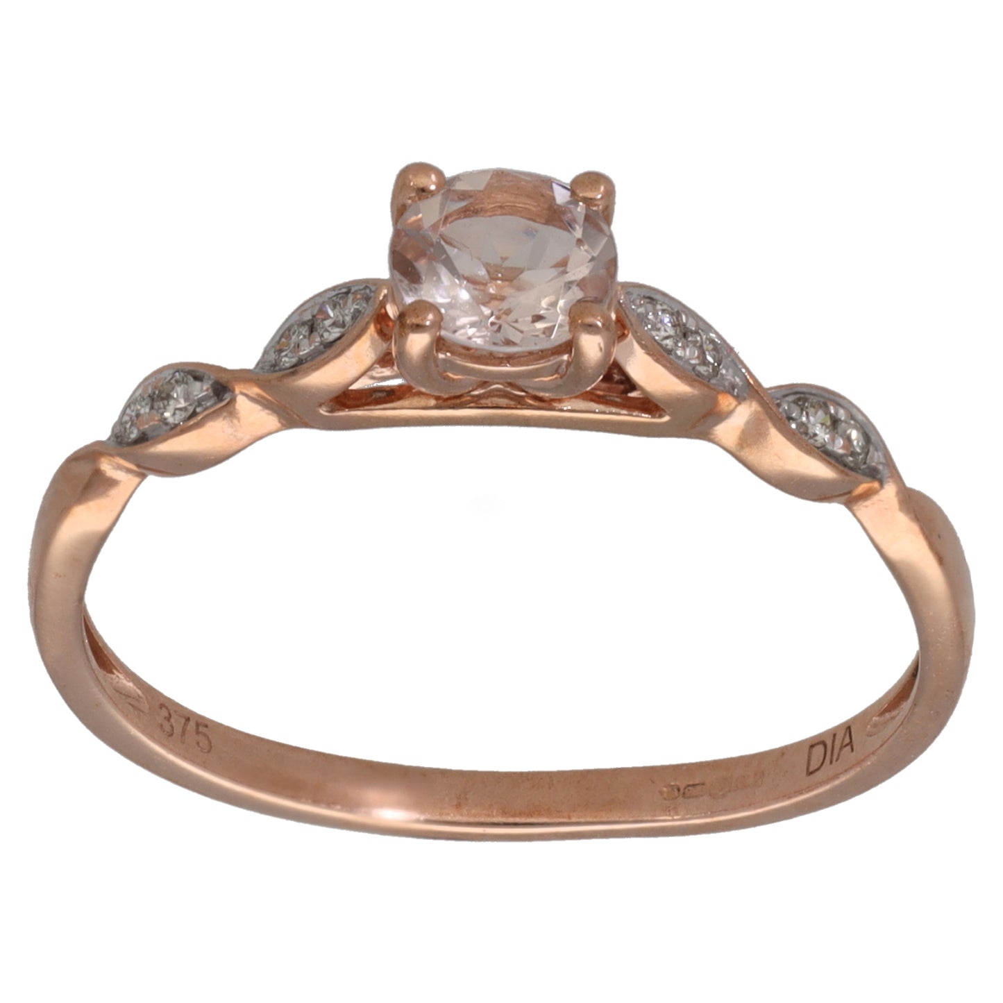 9ct Rose Gold Morganite & 0.08ct Diamond Single Stone Ring With Accents Size Q