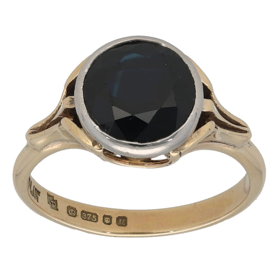 9ct Gold Sapphire Single Stone Ring Size M