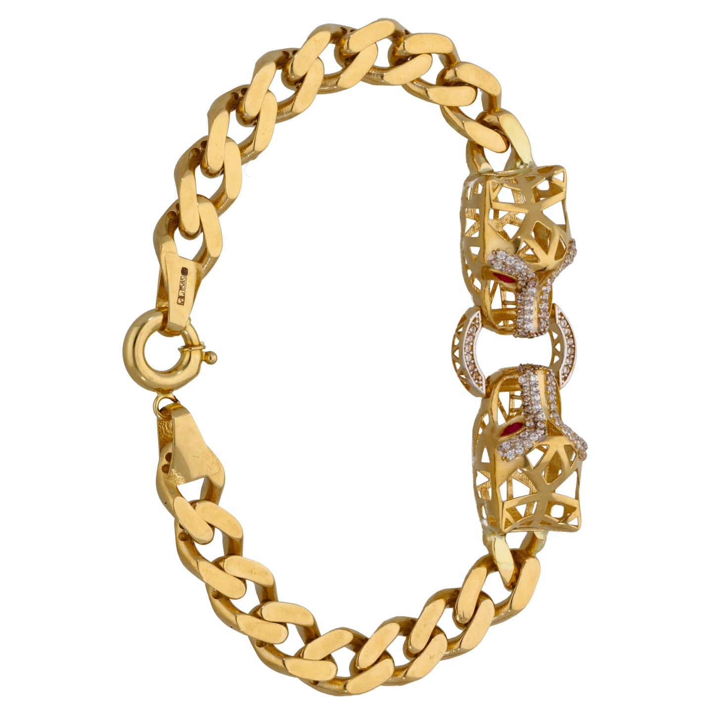 New 14ct Gold Imitation Red Stone Panther Bracelet