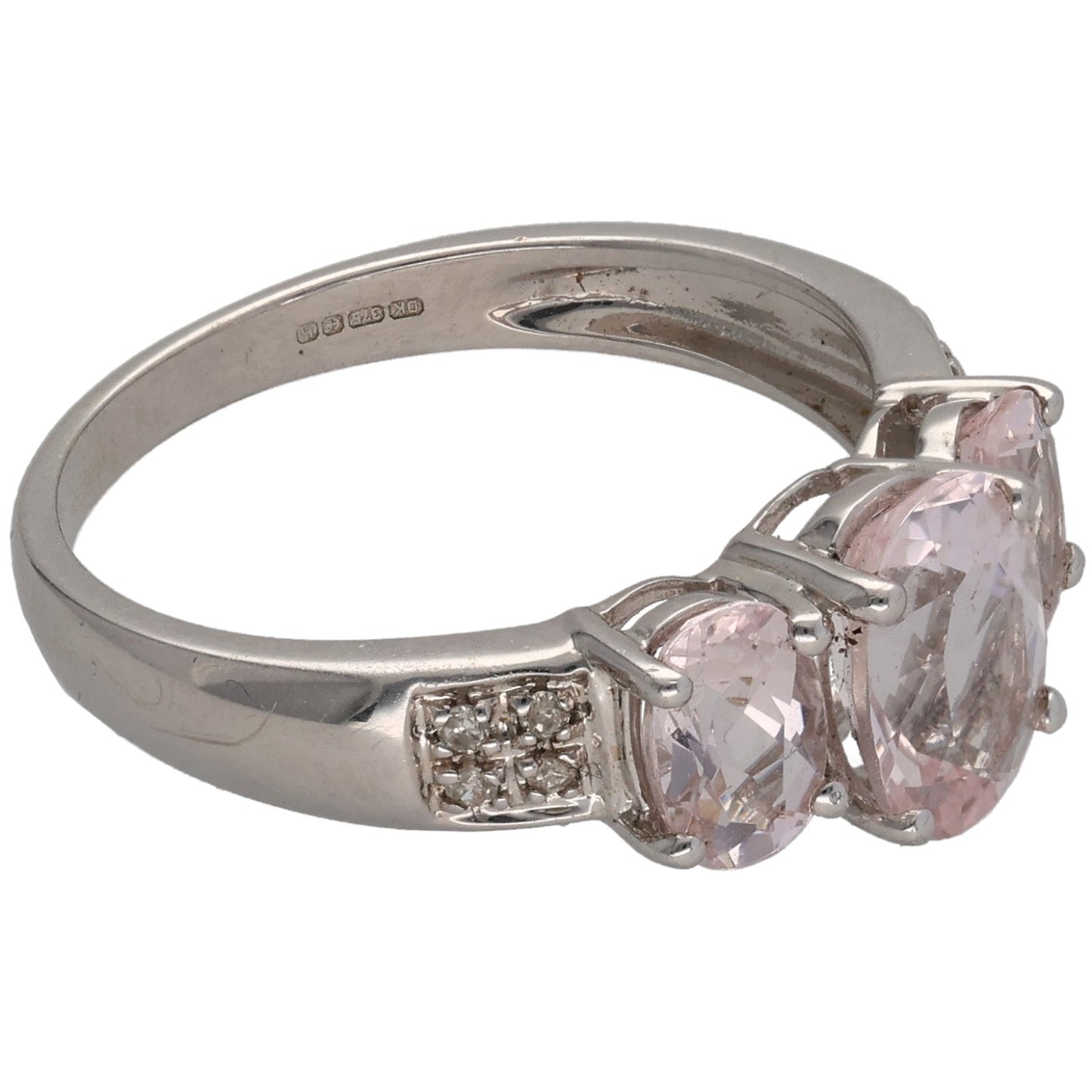 9ct White Gold Morganite & 0.08ct Diamond Cluster Ring Size O