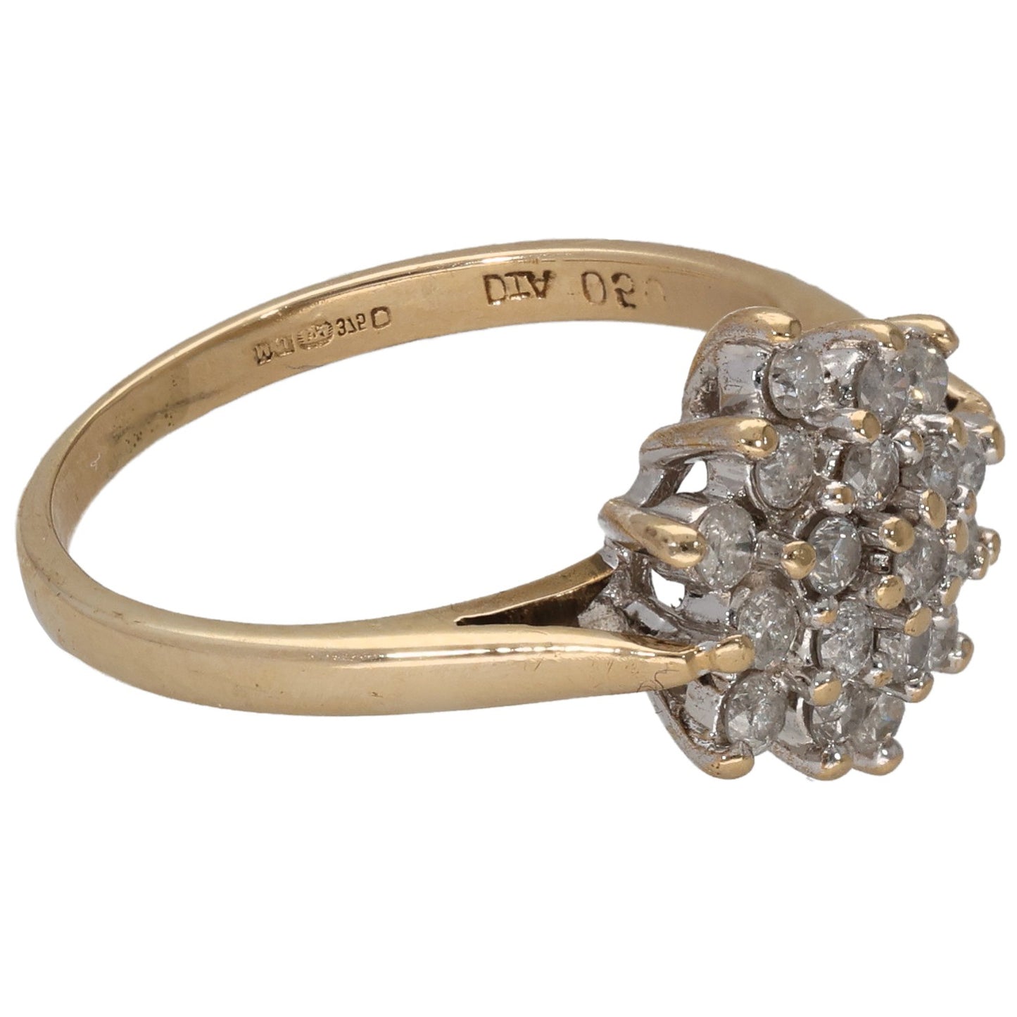 9ct Gold 0.50ct Round Diamond Cluster Ring Size N