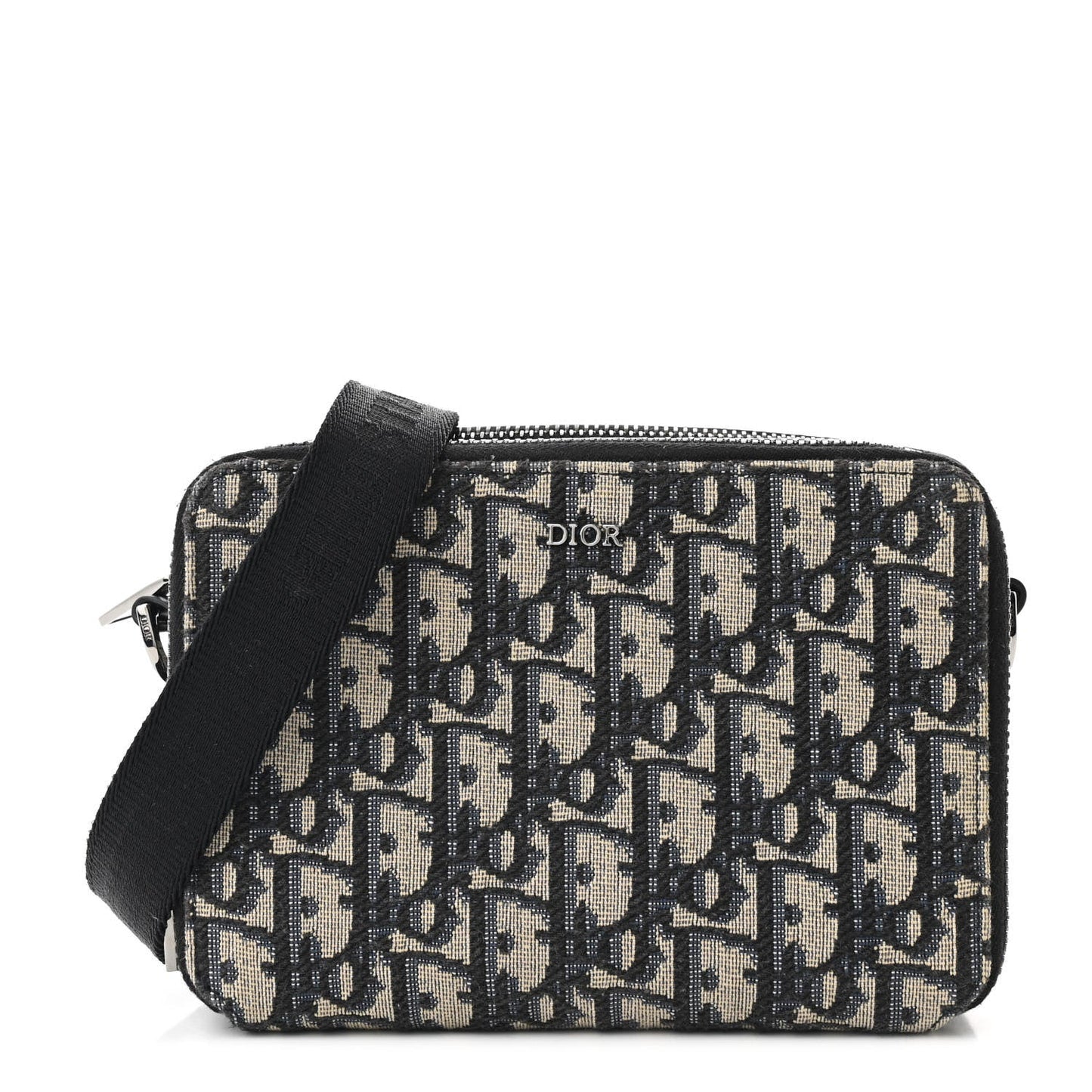 Christian Dior Zipped Pouch Oblique Canvas Bag - Beige & Black