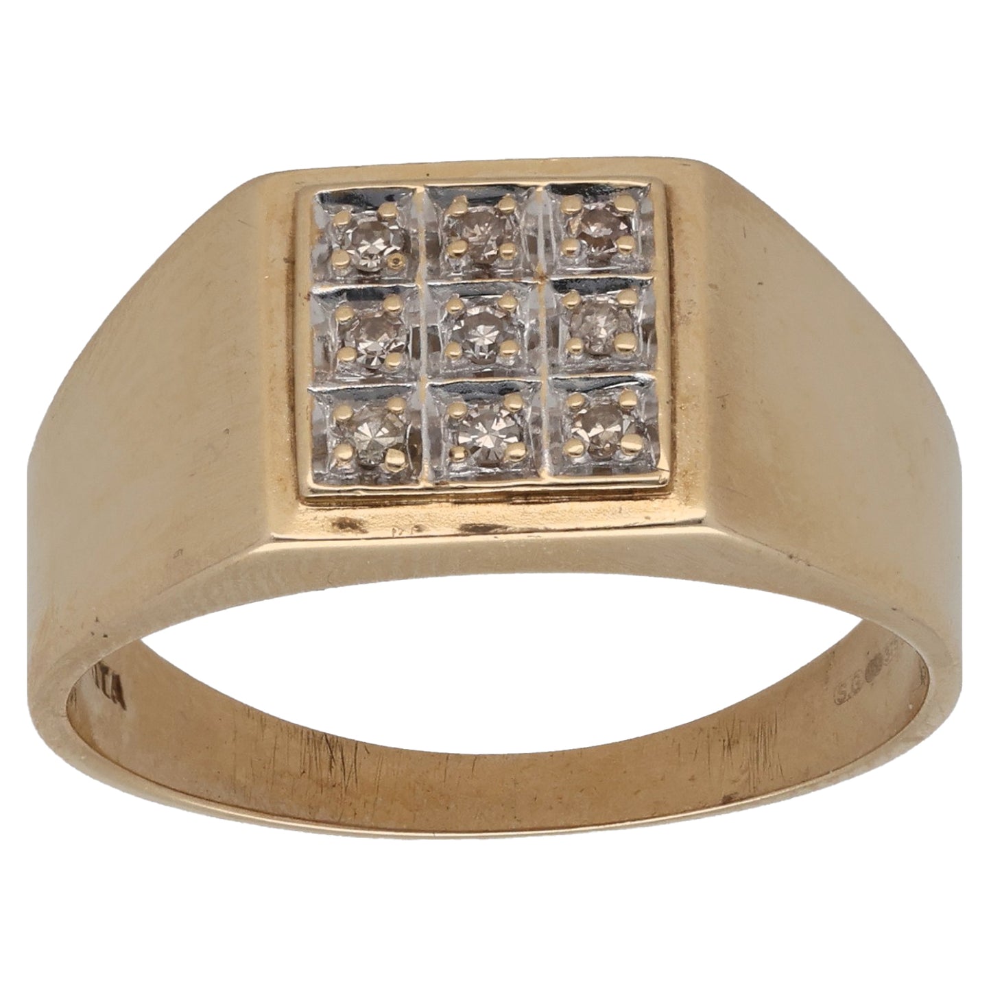 9ct Gold 0.045ct Diamond Plain Signet Ring Size S
