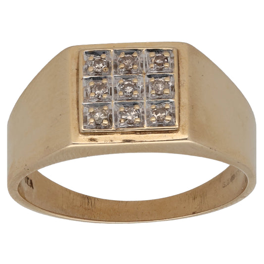 9ct Gold 0.045ct Diamond Plain Signet Ring Size S