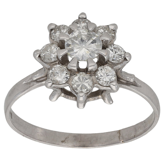 18ct White Gold 0.91ct Diamond Cluster Ring Size T