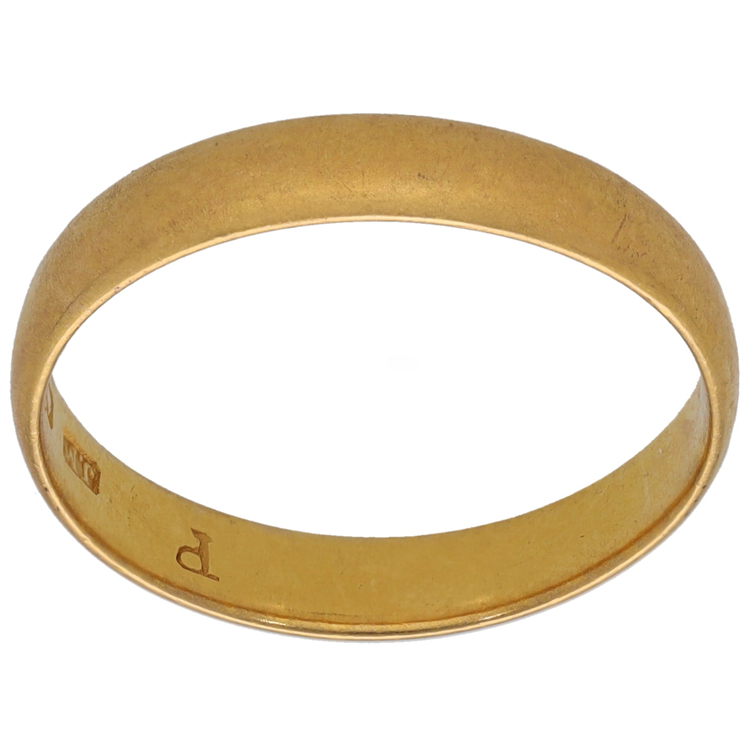 22ct gold plain wedding ring, size R, smooth round band