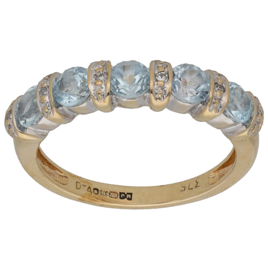 9ct Gold Topaz & 0.03ct Diamond Half Eternity Ring Size K