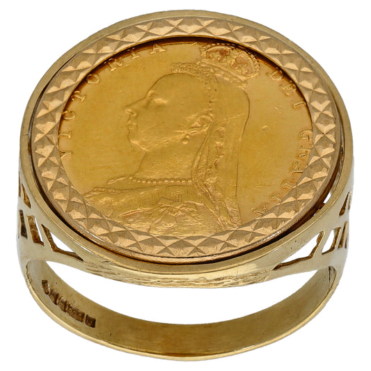 9ct Gold Half Sovereign Coin Ring Size T
